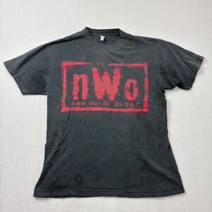 Vintage nWo New World Order T-Shirt Black Red WCW Wrestling Thrashed Size L